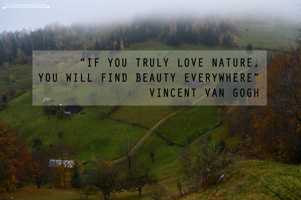 Quote "If you trully love nature, you will find beauty everywhere" (photo from Romania, Magura village)